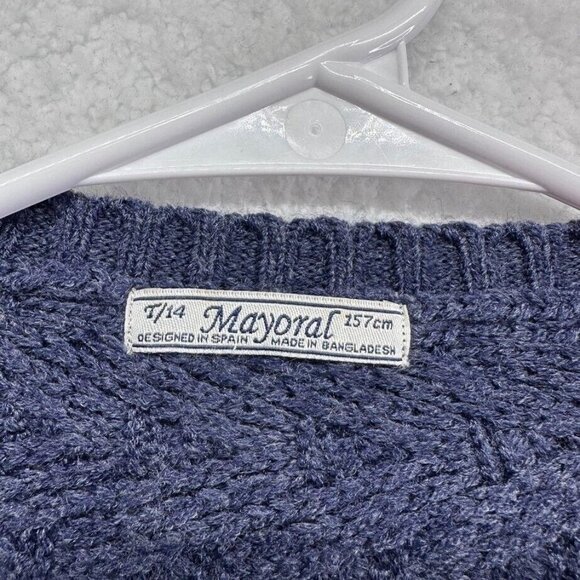 Mayoral Womens Cardigan Sweater Size 14 Navy Blue Fringe Multi Stitch Design - Picture 9 of 10